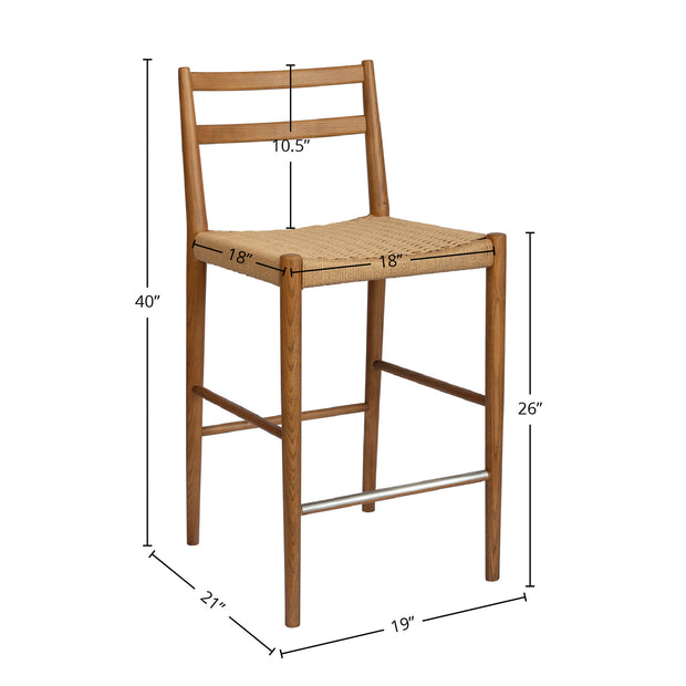 Jakarta Counter Stool with Back - Walnut/Natural Woven Seat