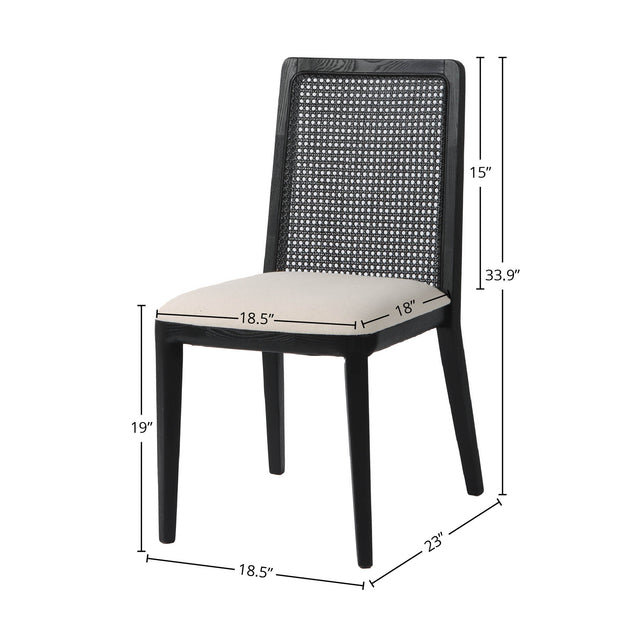 Cane Dining Chair - Oyster Linen/Black Frame