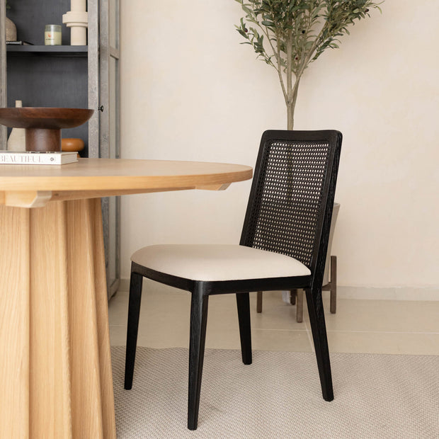 Cane Dining Chair - Oyster Linen/Black Frame